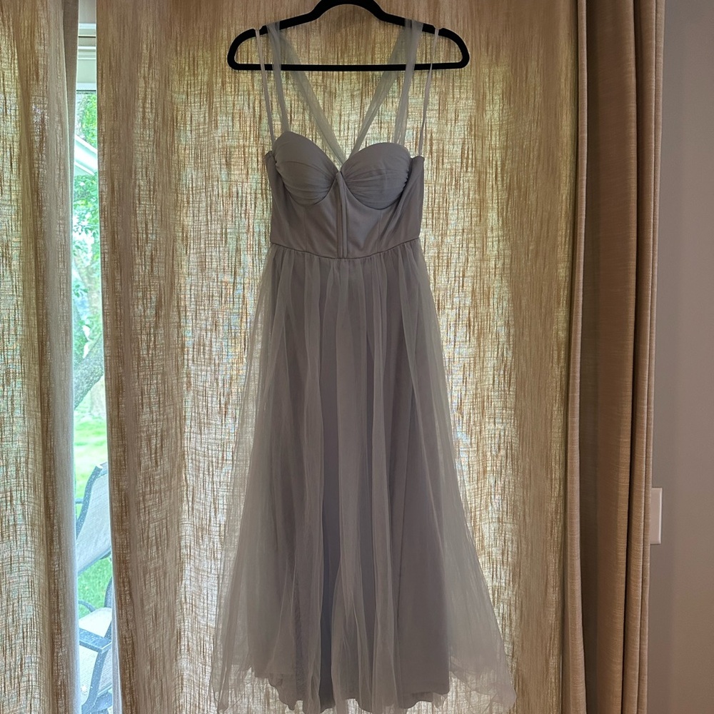 Selfie Leslie Surreal Lace-Up Back Tulle Midi Dress- baby blue